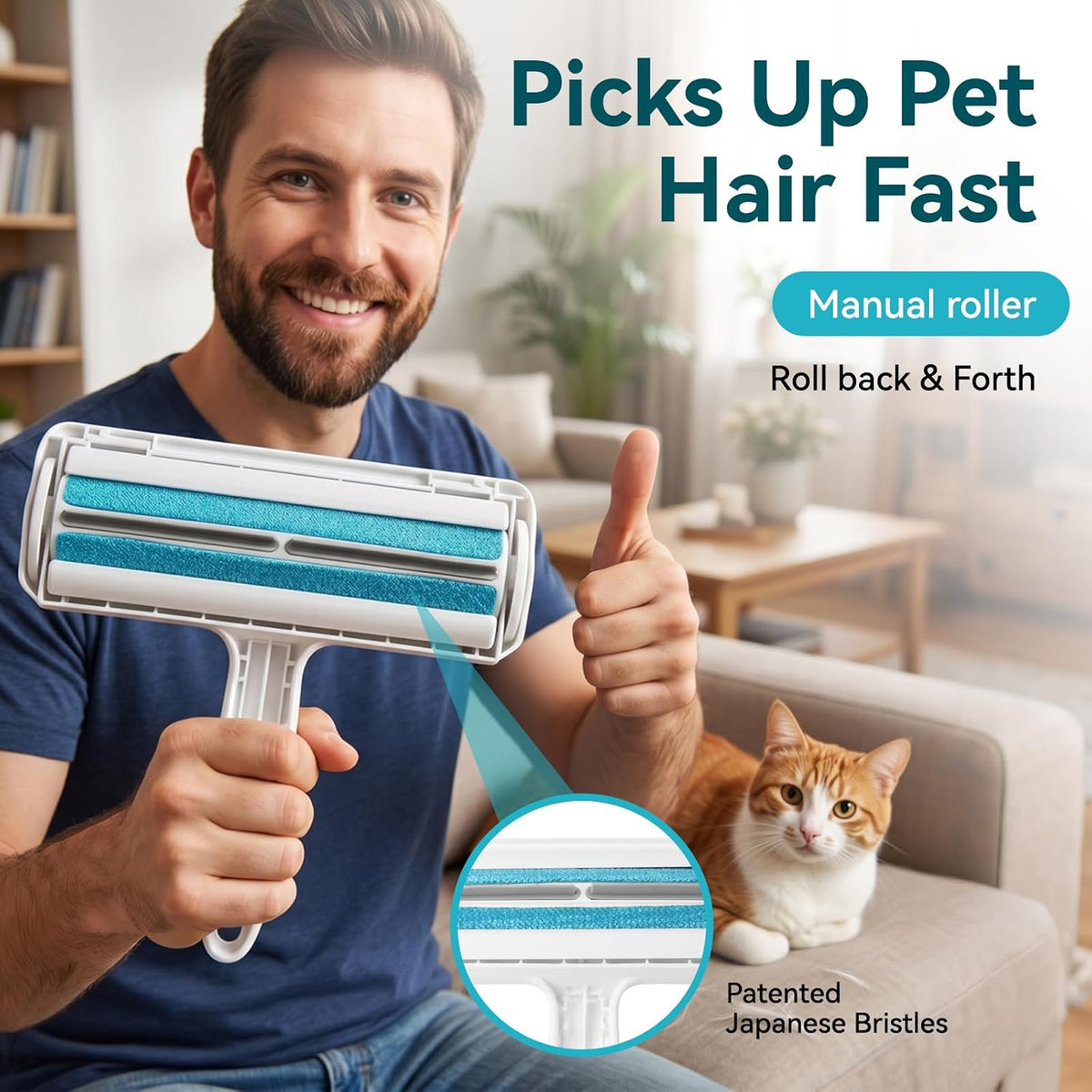 Roller Pet Hair Remover - Reusable Lint Roller for Dog & Cat Hair on Furniture, Couch, Carpet, Car & Bedding - Portable